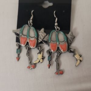 Cowboy Cowgirl Dangle Pin And Earrings - Enameled - Fun Costume Jewelry